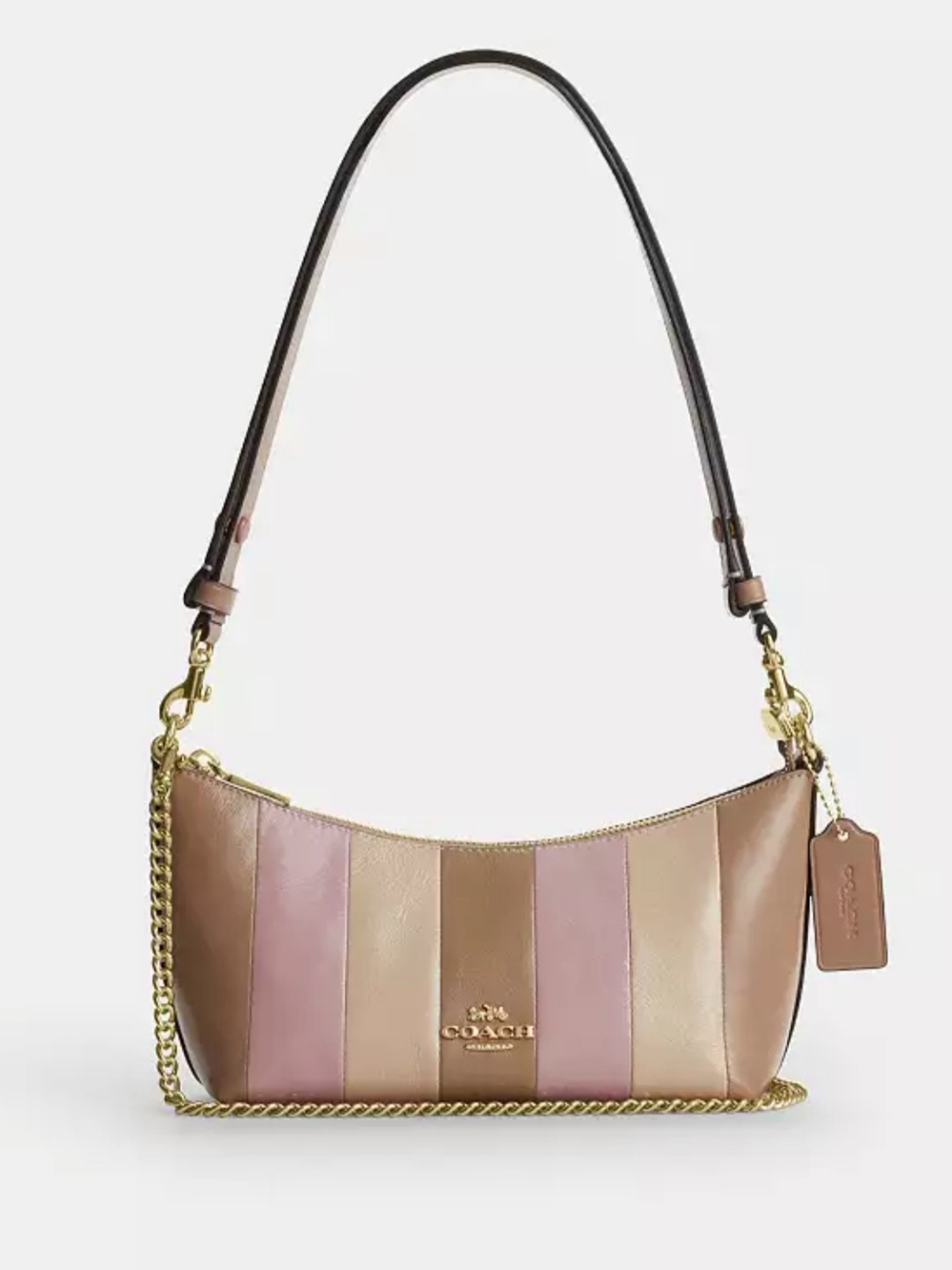 Coach Caitlin With Striped Patchwork & Adjustable Strap